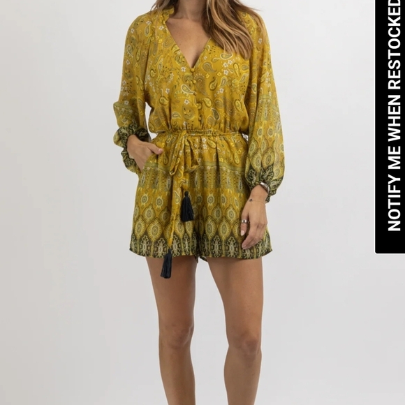 Dress Forum Pants - Dress Forum Mustard Floral Long Sleeve Romper